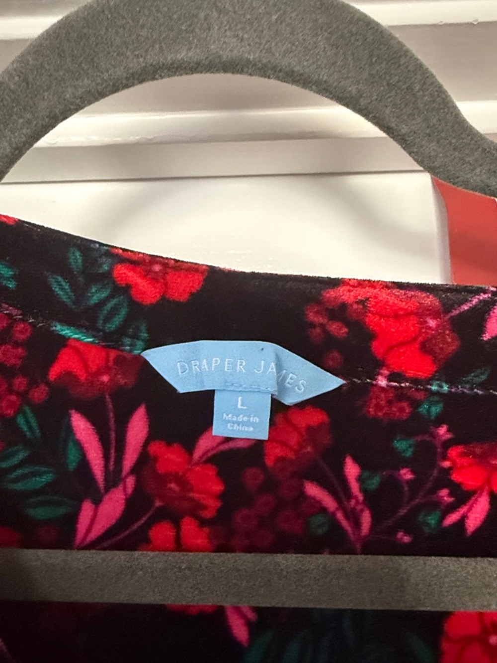 Draper James Black Dress with Red Floral Pattern Long Sleeve - Picture 3 of 4